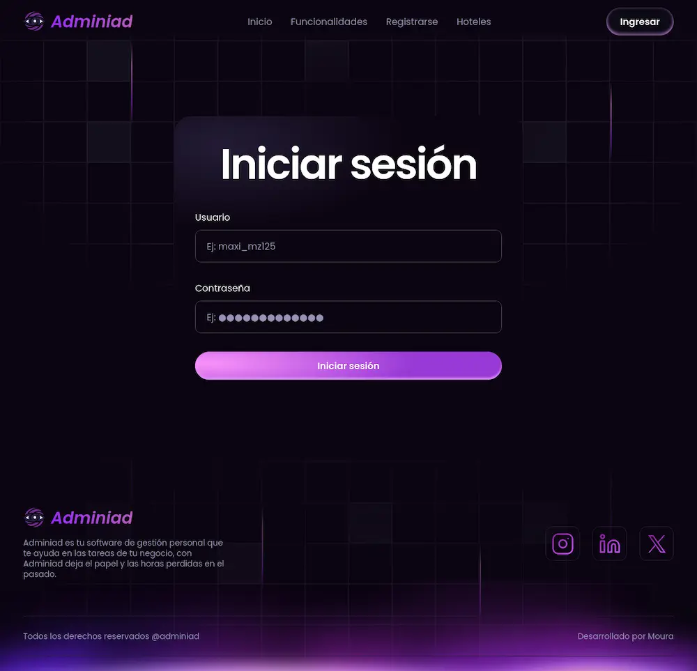 Diseño de la página de login en versión desktop