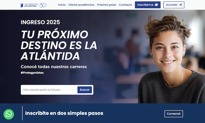 Portada del sistema web de inscripción de la Universidad Atlántida