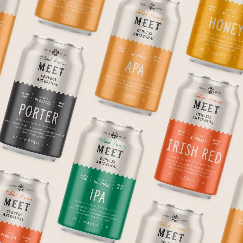Composición de elementos del diseño de branding para marca Cerveza Meet