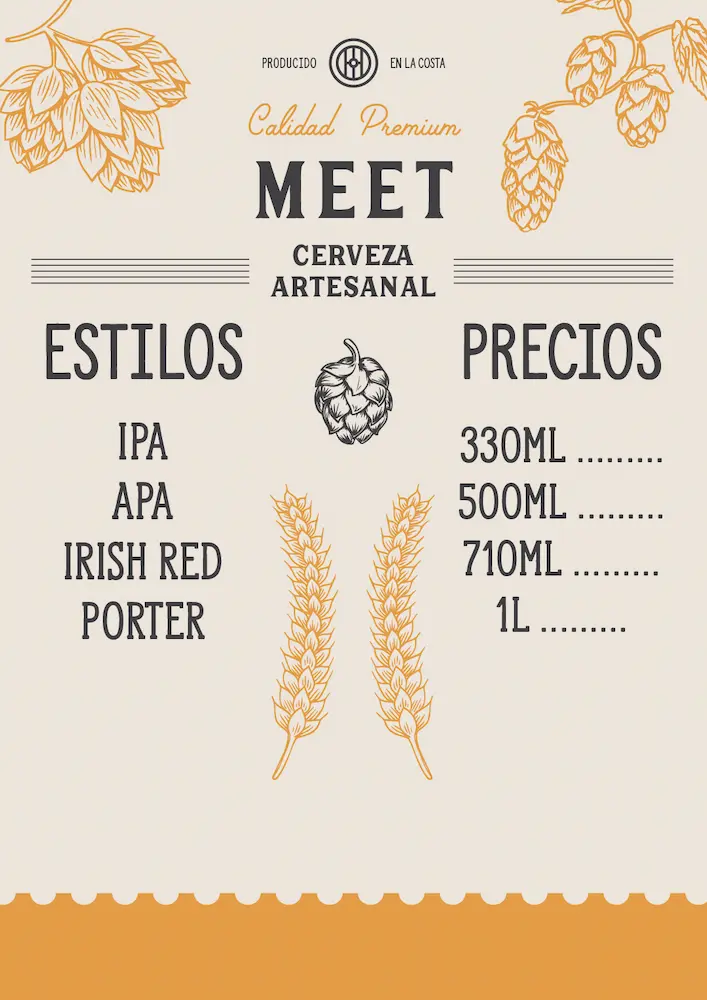 Menú de precios Cerveza Meet